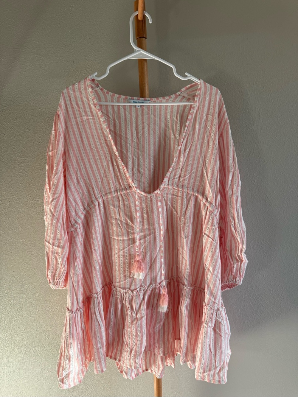 Blue Island Pink & White Stripped Long Sleeve Mini Dress Women’s Size Large